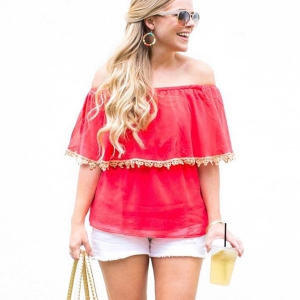 Charming Charlie Coral Off the Shoulder Top